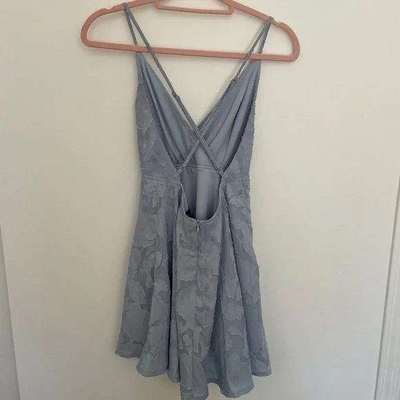 Lulus Days of Beauty Dress Dusty Blue S | Floral Open Back Skater - Picture 5 of 5